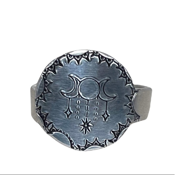 handmade Jewelry - Handmade 8/9 stamped boho celestial adjustable hypoallergenic medallion ring